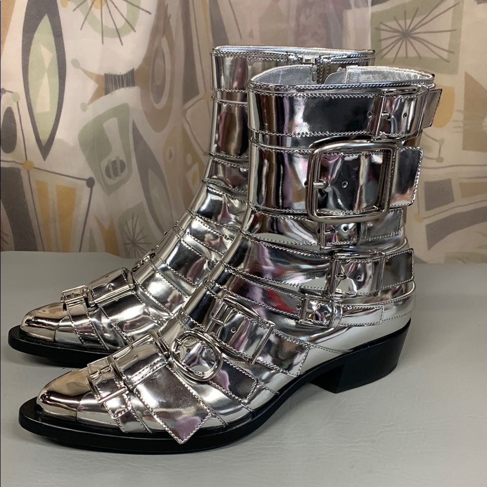 ALEXANDER MCQUEEN Punk Silver Buckle Strap Ankle Boots SO COOL!!! - Picture 10 of 10